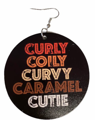 curly coily curvy caramel cutie earrings natural hair jewelry afrocentric accessories black girl ear candy african american accessory fashion outfit idea clothing gift birthday christmas kwanzaa unique cheap different black owned woman minority business support a sista