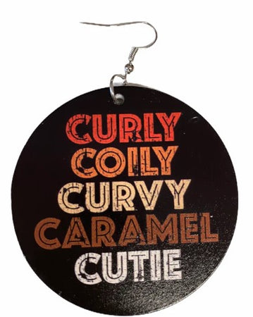 curly coily curvy caramel cutie earrings natural hair jewelry afrocentric accessories black girl ear candy african american accessory fashion outfit idea clothing gift birthday christmas kwanzaa unique cheap different black owned woman minority business support a sista