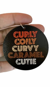 curly coily curvy caramel cutie earrings natural hair jewelry afrocentric accessories black girl ear candy african american accessory fashion outfit idea clothing gift birthday christmas kwanzaa unique cheap different black owned woman minority business support a sista
