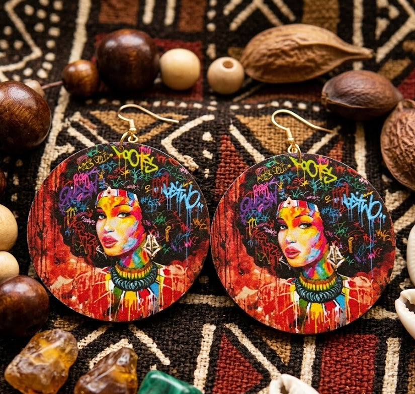 graffiti gigi earrings afro accessories twa jewelry afrocentric accessory african pretty lady jewellery pro black ear candy cheap cute affordable wooden lightweight urban