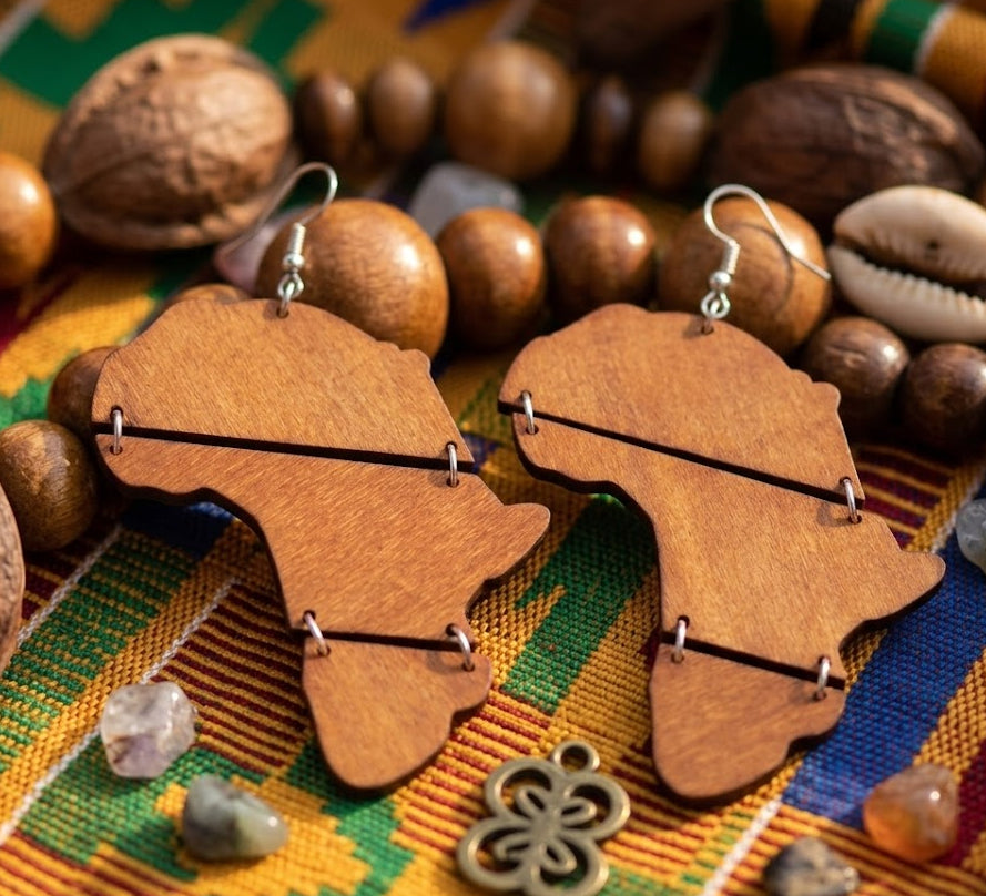 melanated africa shaped earrings map african american wooden accessories afrocentric ear rings natural hair jewelry fashion outfit gift idea clothing