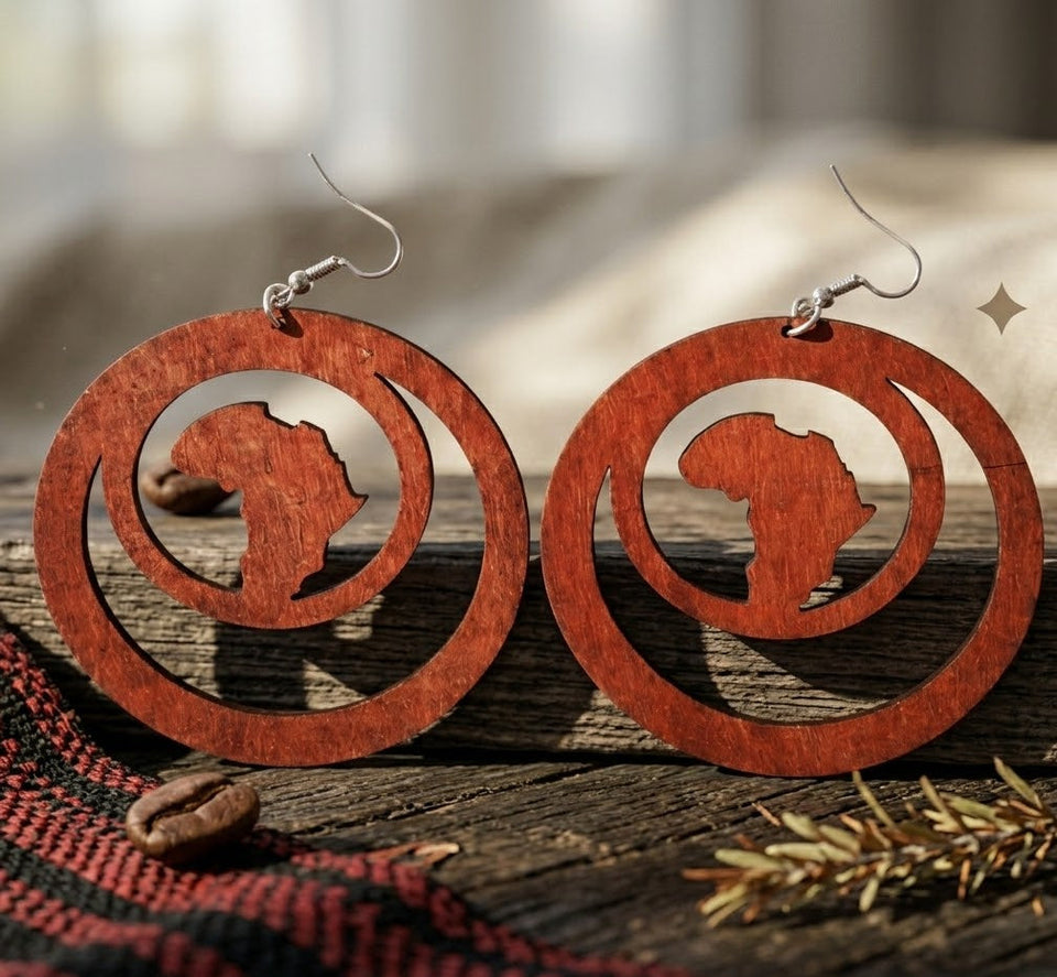 africa within earrings | natural hair earrings | afrocentric earrings | africa shaped earrings | wooden earrings | african jewelry | afrocentric jewelry | afrocentric fashion | afrocentric clothing | afrocentric accessories