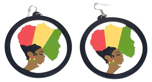 mama africa headwrap earrings | Afro earrings | Afrocentric earrings | natural hair earrings | afrocentric fashion | afrocentric jewelry |  wooden earrings | big black earrings | afro earrings for sale rasta color pan african
