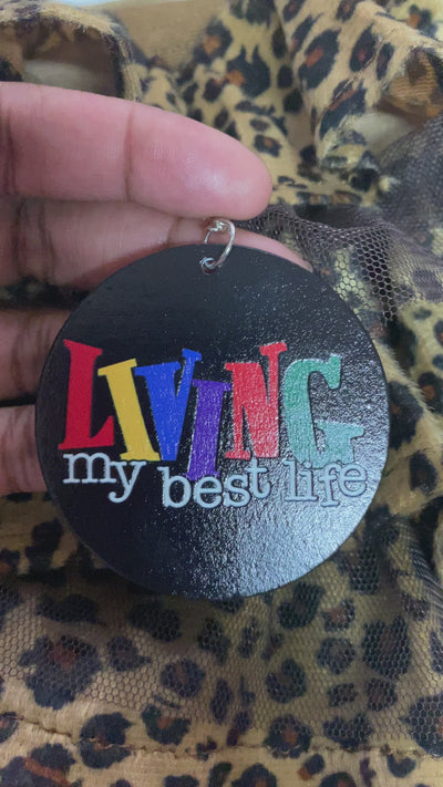 Living my best life earrings natural hair jewelry afrocentric accessories ear candy jewellery earring urban gift idea african american wooden round hoop wood dangle gift idea kwanzaa christmas birthday xmas holiday