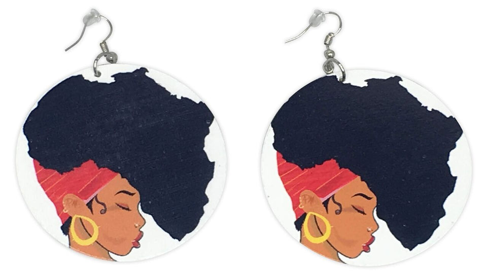 headwrap earrings | Afro earrings | Afrocentric earrings | natural hair earrings | afrocentric fashion | afrocentric jewelry |  wooden earrings | big black earrings | afro earrings for sale mama africa colored