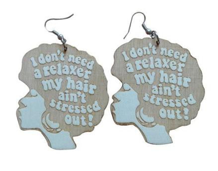 I don't need a relaxer my hair aint stressed out earrings | Natural hair earrings | Afrocentric earrings | Afrocentric jewelry | afrocentric fashion | afro earrings | afro jewelry | afrocentric jewlry earrings afrocentric jewelry fashion dope afro african fashion black twa ear rings earring earrings afro puff