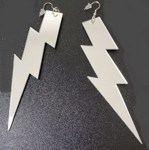 silver lightning bolt earrings acrylic plastic womens men woman man ladies girls female jewelry accessories accessory fashion outfit idea clothing large unique whimsical urban