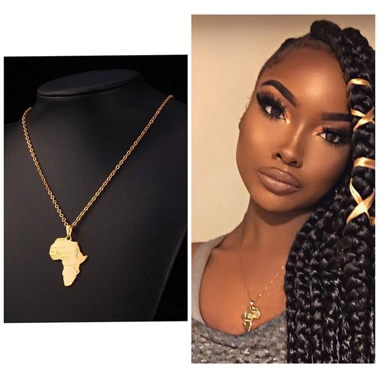 gold silver africa pendant necklace map shaped jewelry accessories fashion outfit gift idea continent mens women men ladies unisex kids children girls female male