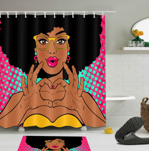 afrocentric shower curtain curtains pop African american theme themed natural hair hip hop home decor bathroom unique urban bath tub decoration idea design