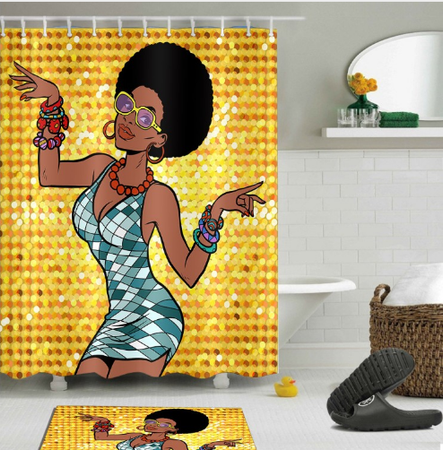 afrocentric shower curtain curtains pop African american theme themed natural hair hip hop home decor bathroom unique urban bath tub decoration idea design