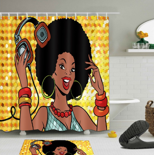 afrocentric shower curtain curtains pop African american theme themed natural hair hip hop home decor bathroom unique urban bath tub decoration idea design