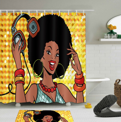 afrocentric shower curtain curtains pop African american theme themed natural hair hip hop home decor bathroom unique urban bath tub decoration idea design