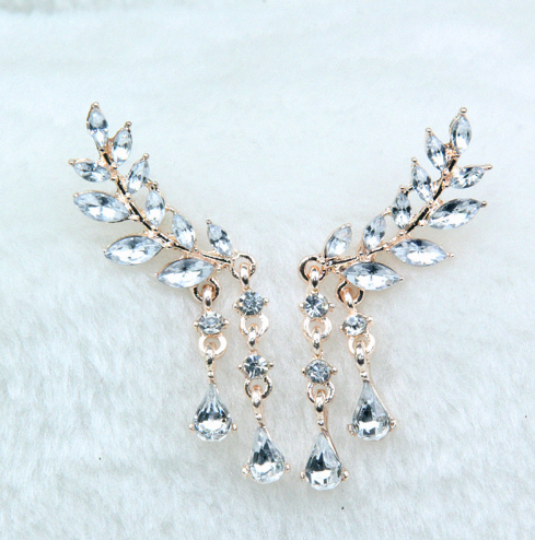 angel wing rhinestone earrings ear rings cubic zirconia cz fake jewelry accessories accessory fashion wedding prom quinceaneara quince sweet 16 15 birthday gift idea present christmas anniversary