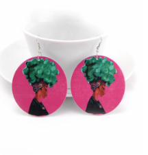 colorfro | natural hair | natural hair earrings | afrocentric earrings | jewelry | accessories | fashion | outfit | headwrap | twa | ear ring | head wrap pink with green hair