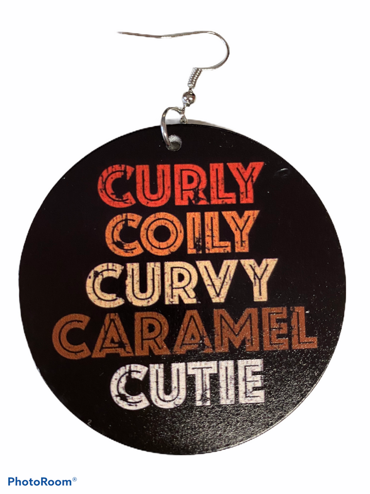 curly coily curvy caramel cutie earrings natural hair jewelry afrocentric accessories black girl ear candy african american accessory fashion outfit idea clothing gift birthday christmas kwanzaa unique cheap different black owned woman minority business support a sista