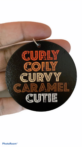 curly coily curvy caramel cutie earrings natural hair jewelry afrocentric accessories black girl ear candy african american accessory fashion outfit idea clothing gift birthday christmas kwanzaa unique cheap different black owned woman minority business support a sista