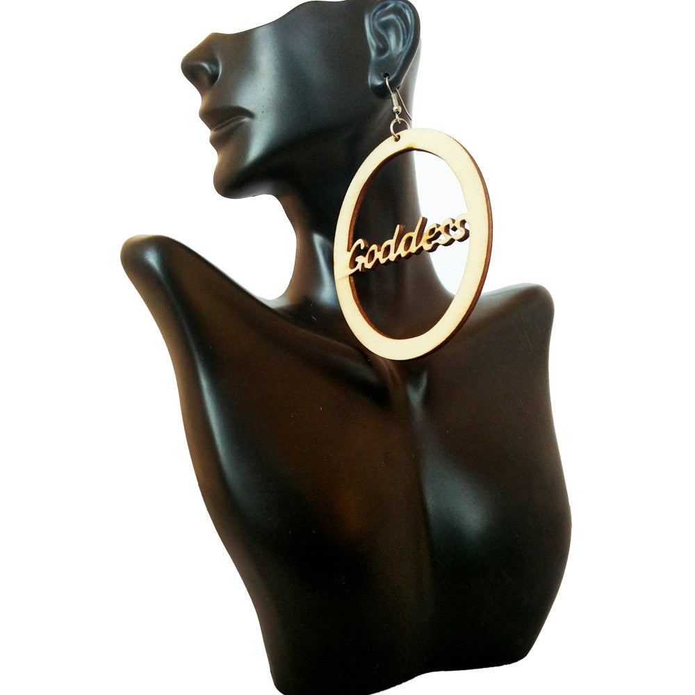 goddess earrings; natural hair earrings; afrocentric earrings; wooden earrings;