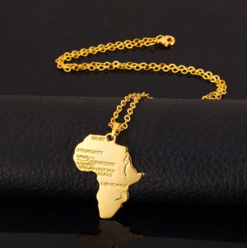 African gold africa pendant necklace map shaped jewelry accessories fashion outfit gift idea continent mens women men ladies unisex kids children girls female male