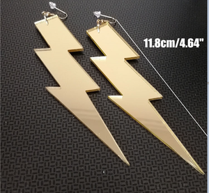 gold lightning bolt earrings acrylic plastic womens men woman man ladies girls female jewelry accessories accessory fashion outfit idea clothing large unique whimsical urban