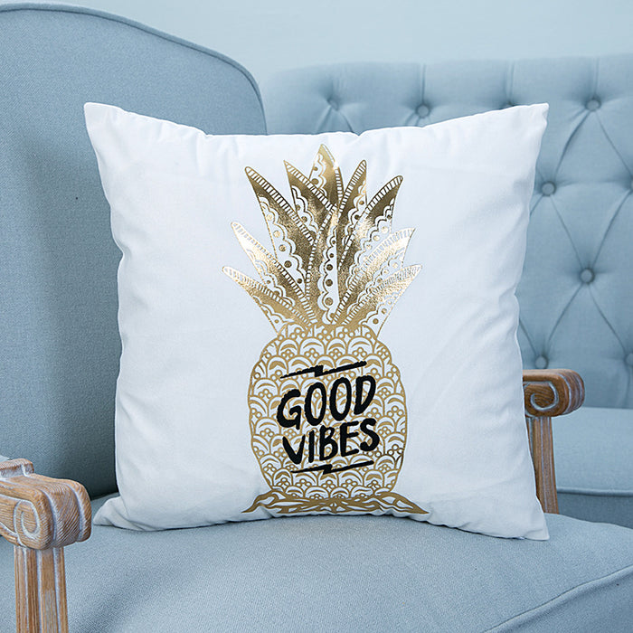 good vibes pineapple gold foil pillow case cover home decor first apartment white unique urban decoration teenager room 