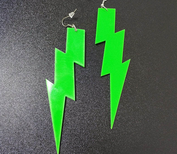 green lightning bolt earrings acrylic plastic womens men woman man ladies girls female jewelry accessories accessory fashion outfit idea clothing large unique whimsical urban