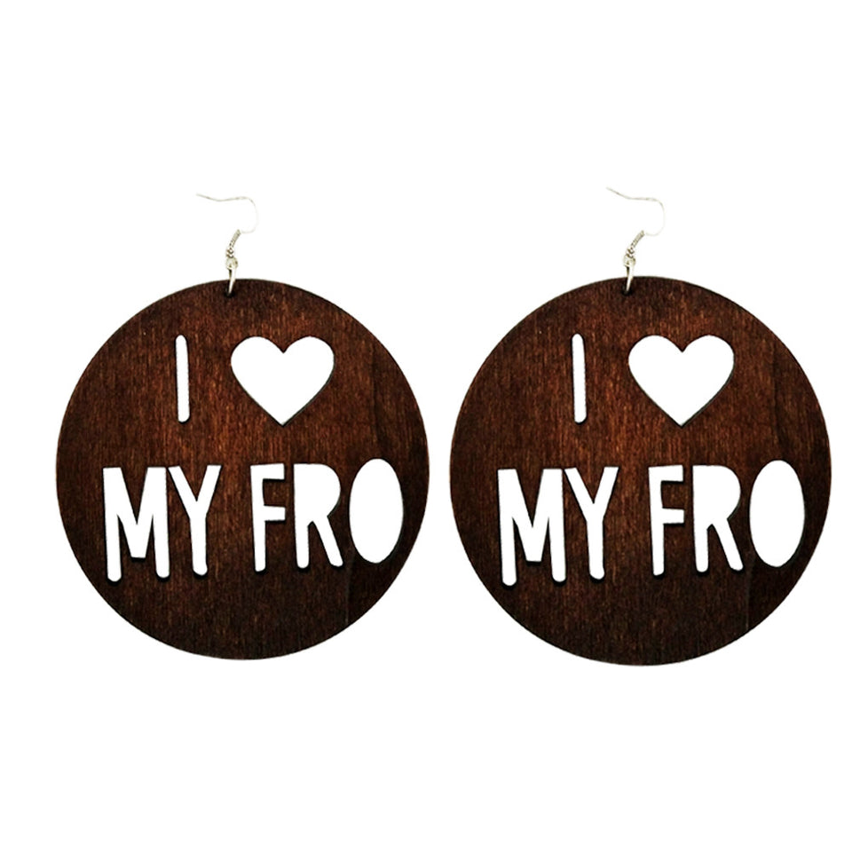 i love my fro; i love my afro; i love my fro earrings; i love my afro earrings; afro earrings; natural hair earrings; afrocentric earrings; 