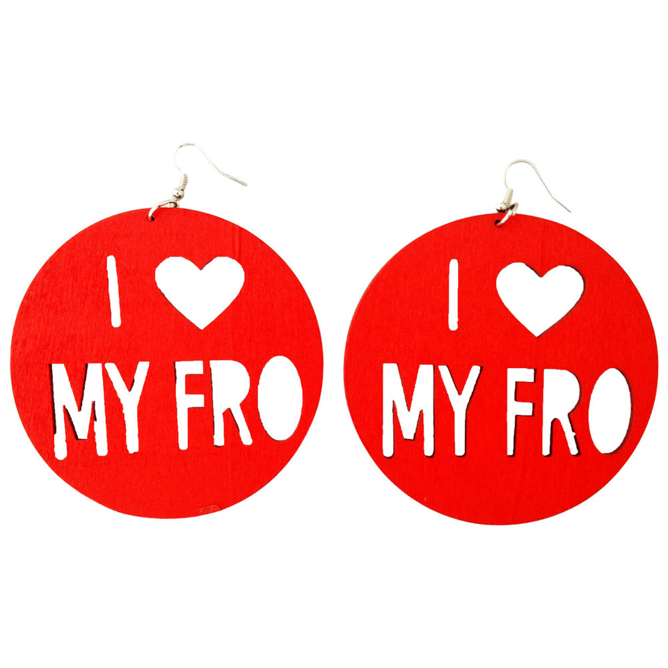 i love my fro; i love my afro; i love my fro earrings; i love my afro earrings; afro earrings; natural hair earrings; afrocentric earrings; 