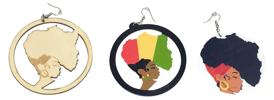 headwrap earrings | Afro earrings | Afrocentric earrings | natural hair earrings | afrocentric fashion | afrocentric jewelry |  wooden earrings | big black earrings | afro earrings for sale mama africa earrings 3 colors natural rasta red 