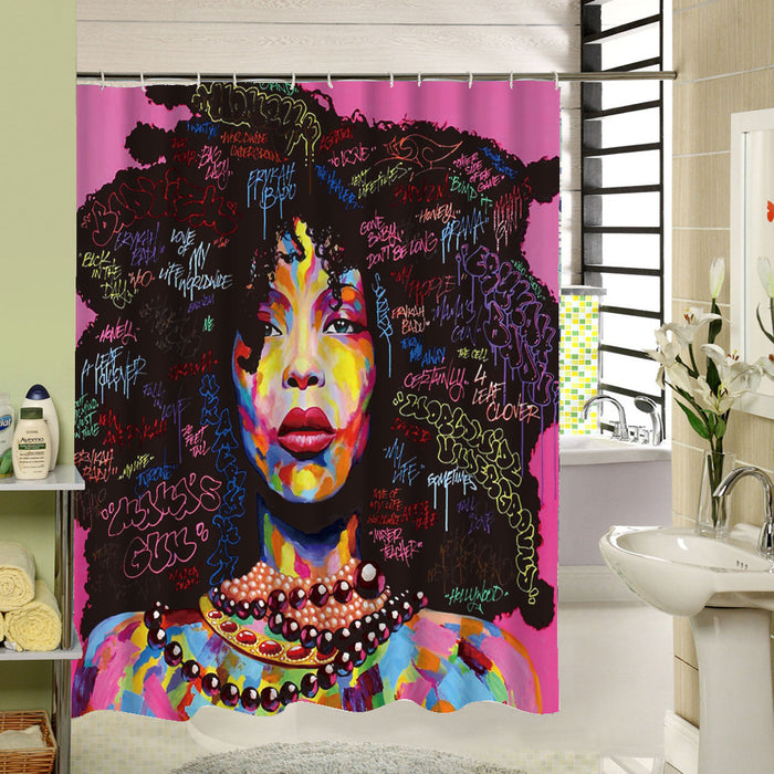 kinky shower curtain afrocentric african american home decor black girl women woman bathroom unique urban ethnic afro decoration gift idea kwanzaa christmas birthday