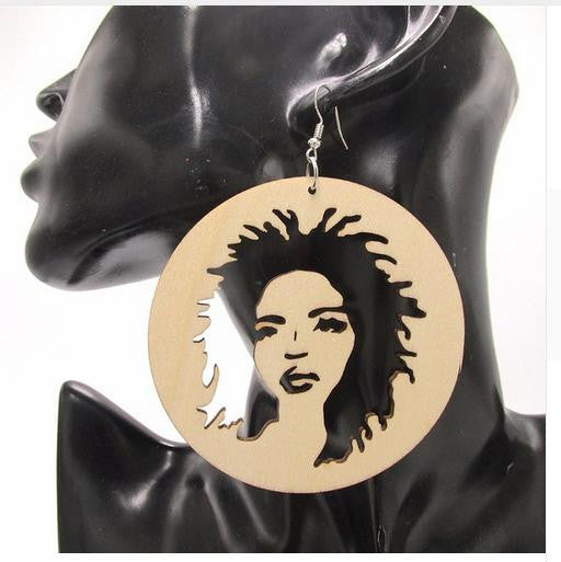 Wooden Face Earrings Wooden Lauryn Hill Face Hoop Earrings Afrocentric Ethnic Urban C 781757 - Foto 10