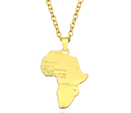 gold africa pendant necklace map shaped jewelry accessories fashion outfit gift idea continent mens women men ladies unisex kids children girls female male african