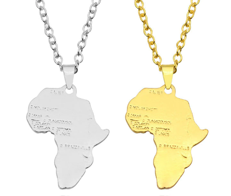 gold silver africa pendant necklace map shaped jewelry accessories fashion outfit gift idea continent mens women men ladies unisex kids children girls female male