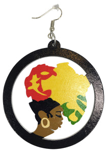 multi color mama africa headwrap earrings | Afro earrings | Afrocentric earrings | natural hair earrings | afrocentric fashion | afrocentric jewelry |  wooden earrings | big black earrings | afro earrings for sale