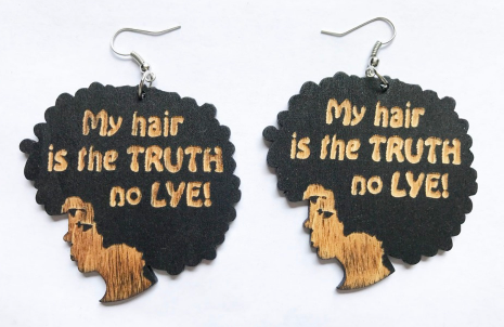 black my hair is the truth no lye earrings afrocentric natural hair jewelry accessories fashion afro wooden twa urban unique african american