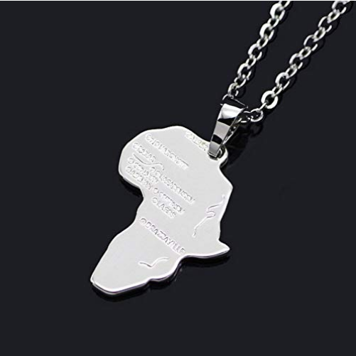 silver africa pendant necklace map shaped jewelry accessories fashion outfit gift idea continent mens women men ladies unisex kids children girls female male african