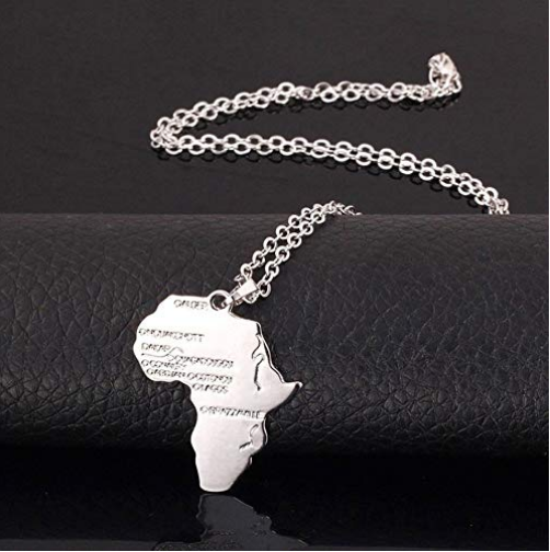 silver africa pendant african necklace map shaped jewelry accessories fashion outfit gift idea continent mens women men ladies unisex kids children girls female male